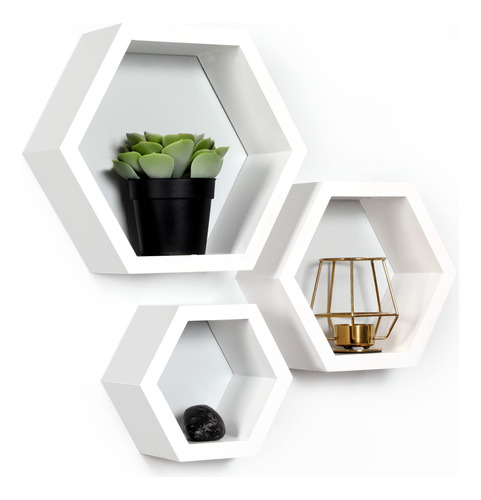 Juego De 3 Estantes Hexagonales De Madera De Pino Para Decor