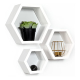 Juego De 3 Estantes Hexagonales De Madera De Pino Para Decor