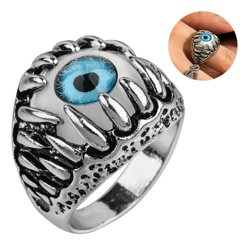 Anillo Argolla Gótico Calavera Dientes Mandíbula Ojo Hombre