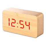 Reloj Luz Led Digital Despertador A Pilas Y Usb Imita Madera