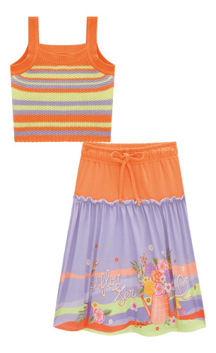 Conjunto Infantil Infanti De Blusa Cropped E Saia Midi