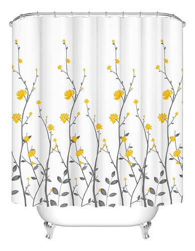 Cortina De Baño Rnnjoile Con Flores Amarillas, Diseño Floral