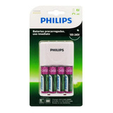 Kit Carregador C/ 4 Pilhas Philips Recarregaveis Aa 2450mah 