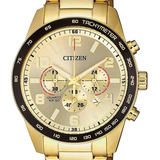 Relógio Masculino Dourado Citizen Banhado Cronógrafo Data+nf Cor Do Bisel Preto