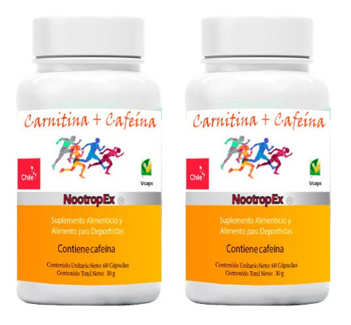 Carnitina/cafeína  60 Cápsulas Vegetales  X 2 Frascos 