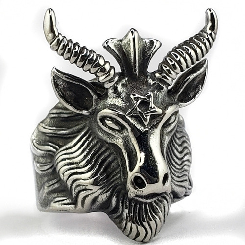 Baphomet Satán Pentagrama Anillo Acero Inoxidable Calavera 2