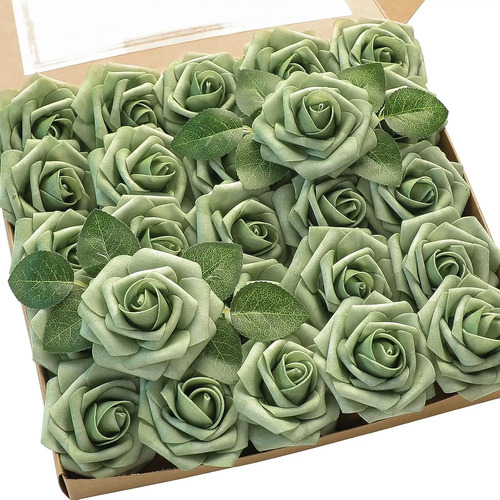 Flores Artificiales, 50 Rosas Falsas De Espuma Color Marfil