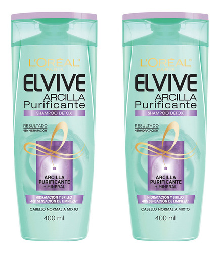 Shampoo Elvive Arcilla Purificante 400ml Loreal 2u