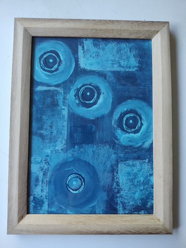 Cuadro Decorativo Pintura Moderno Marco Vidrio Arte Azul