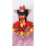 Conjunto Saia Tule +jardineira Luxo Tematico Minnie Dourdo