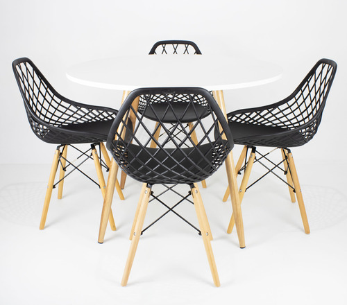 Mesa 100cm Redonda De Mdf + 4 Cadeiras Designer Cloe