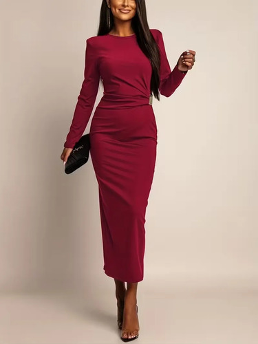 Vestido Ajustado Largo Con Cintura De Ciruela Y Mangas Larga | MercadoLibre