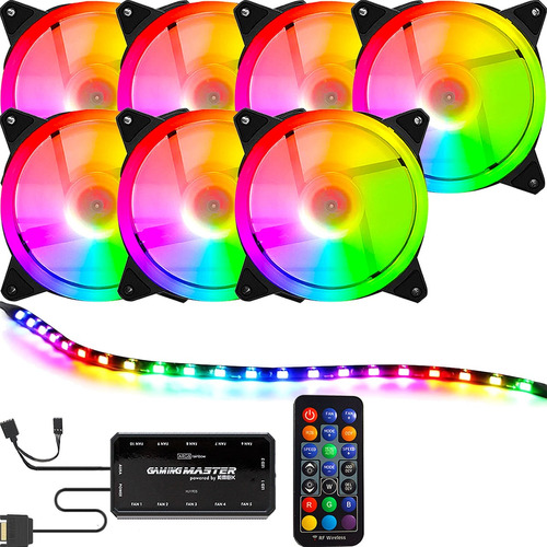 7 Fan Rgb Cooler 120mm Ventoinha Pc Controladora E Fita Led