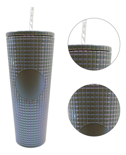 Vaso Doble Pared Termo Studded 24oz Tapa Popote Wellspring Color Gris Perla Plano