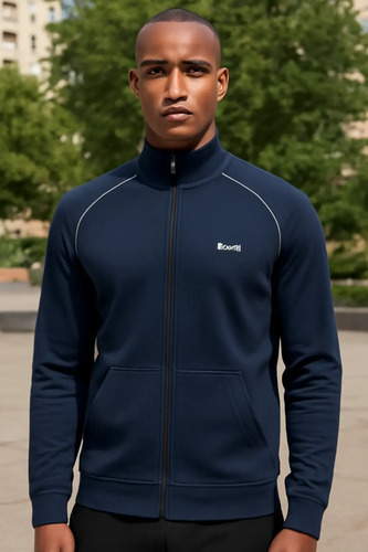 Chamarra Hugo Boss Original Algodón Ligera Logo Bordado Azul