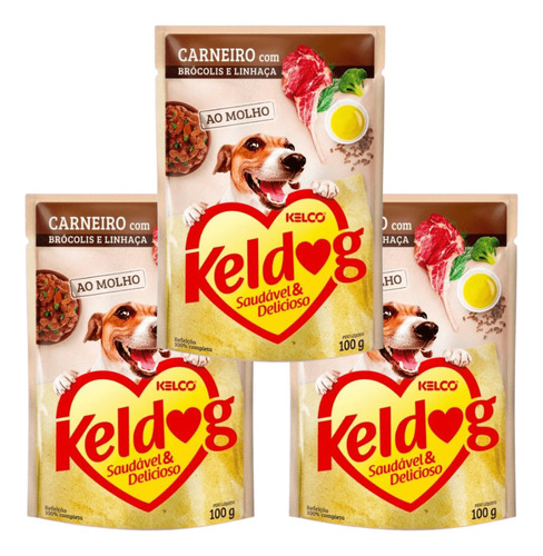 Alimento Úmido Cão  Keldog Carneiro Brócolis Linhaça 100g 3u