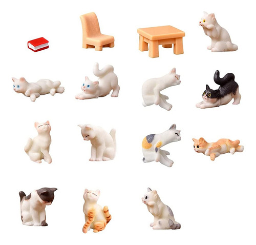 15 Figuras De Gatos En Miniatura Para Decoración De Paisajes