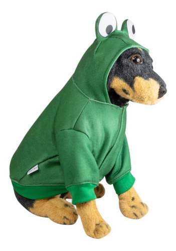 Roupa Pet Cachorro Blusa Moletom Verde Sapo Velcro Capuz