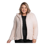 Casaco Teddy Sobretudo Pelinho Bolso Capuz Plus Size Frio