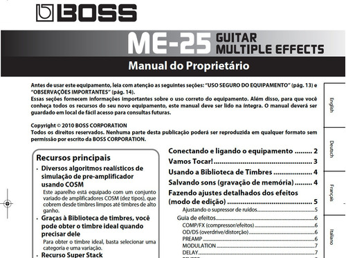 Manual Boss Me25 Português