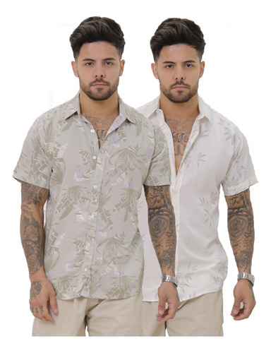 Kit 02 Camisa Floral Social Masculina Havaiana Estampada