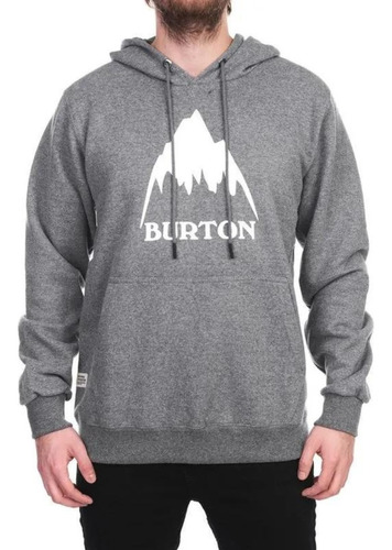 Buzo Burton Mtn Pullover Hoodie Gris Con Logo Blanco