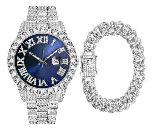 Reloj De Pulsera De Moda Con Fecha Y Diamantes Para Hombre