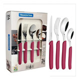 Juego Set 24 Cubiertos Tramontina Carmel Magenta Samihome