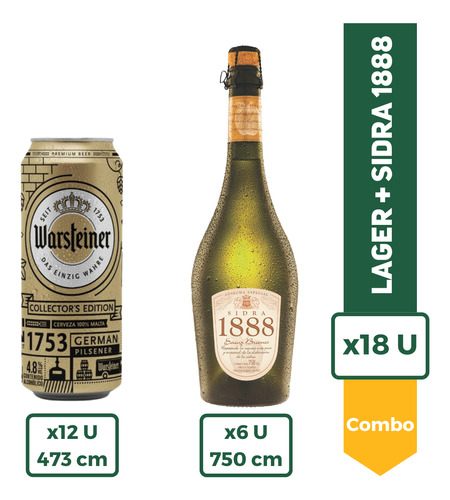 Cerveza Warsteiner Rubia Lata 473ml X12 + Sidra 1888 750m X6