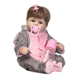 Boneca Bebê Reborn Silicone Menina Elefante Olhos Azuis 48cm