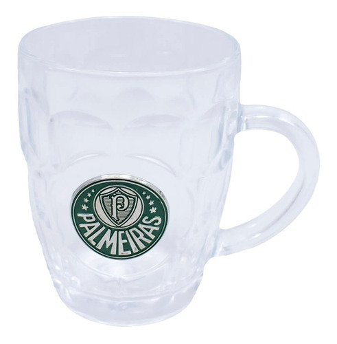 Caneca Vidro Brasão Metal 400ml - Palmeiras