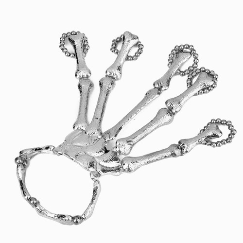 Punk Esqueleto Mano Cadena Dedos Pulsera Anillo (plata)