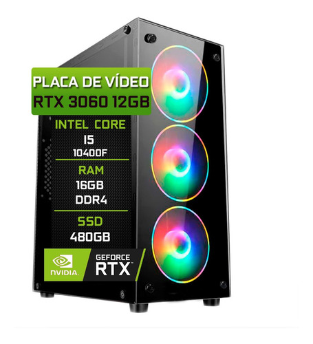 Pc Gamer Intel I5 10400f 16gb Rtx 3060 12gb Ssd 480gb 750w