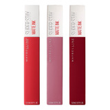 Kit 3 Labiales Maybelline New York Superstay Matte Ink 5 Ml Acabado Mate Color Variado