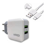 Carregador Kaidi Turbo Celular Smartphone 2 Usb Cabo Tipo C