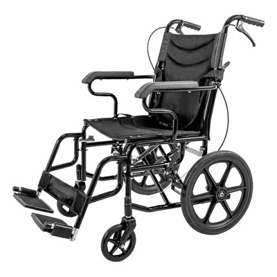 Silla De Ruedas Ligera Plegable Nanofort Traslado Adulto 120kg De Aluminio Color Negro Con Frenos Para Usuario Y Acompañante Llantas Goma Sólida Descansapiés Abatibles Y Asiento Acolchado | Meses sin interés