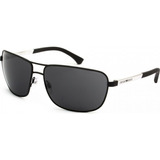 Óculos De Sol Emporio Armani Solar Ea2033 64, Design Curvado, Cor Preto / Cinza Claro Armação De Metal Cor Preto, Lente Cinza De Policarbonato Clássica, Haste Prata