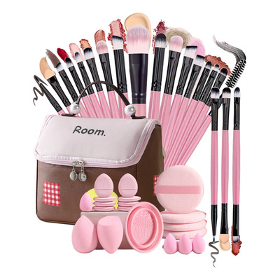Set 40 Brochas Y Esponjas De Maquillaje Con Cosmetiquera Multicolored