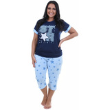 Pijama Pescador Adulto Feminino Blusinha E Calça Curta Noite