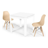 Mesa De Jantar Sofia Branca 80x80cm + 2 Cadeiras Eiffel Cor Creme