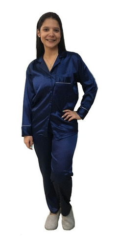 Pijama Invierno Raso Saten Abotonado Liso 401n