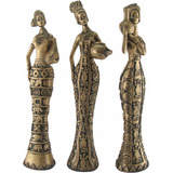 Trio De Estatuetas Africanas Com Jarro  - Africa - Decoração