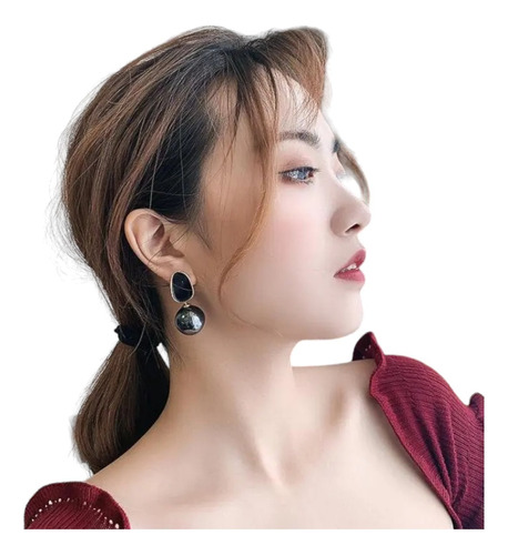 Aretes Mujer Pendientes Elegantes Negro Y Rosa De Perlas