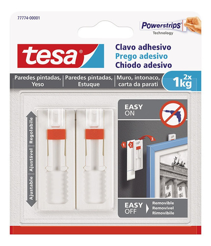 Pack 4 Blíster Clavo Adhesivo Ajustable Pared Yeso 1kg Tesa