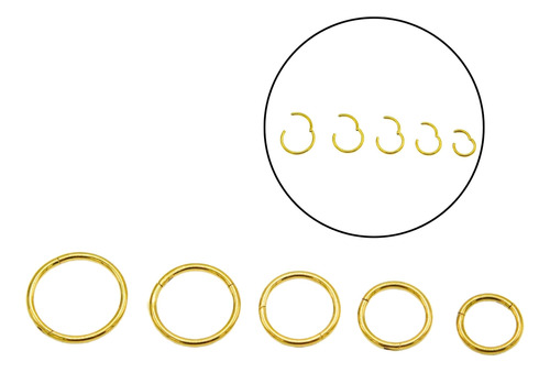 Pack 5 Piercing Clicker 18g Titanio Astm F136 Chapado Oro