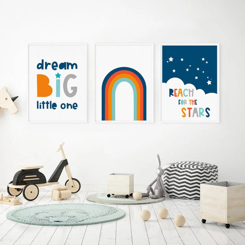 Set X3 Cuadros Completos Infantiles Dream Big Arcoiris 33x43