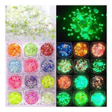 12 Colores Night Glow Chunky Glitters Flakes Luminous Neon