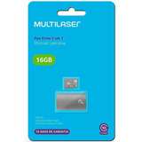 Cartão De Memória 16gb Multilaser 2x1 Classe 10 Usb Mc162