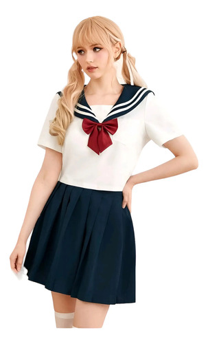 Uniforme Marinero Clasico Japones Azul Marino Y Blanco Con L