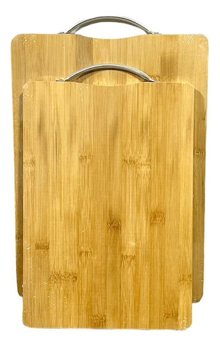 Tabla De Picar Madera Bambu Con Manija Set X2 Grande Mediana